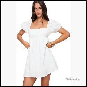 100% Cotton Mini Dress with Puff Sleeves and Padded Cups
